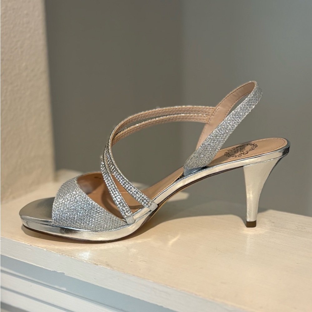 I. Miller Womens Silver Glitter Bria Slingback Heels Sandals Sz 8M Bridal Party - Picture 3 of 9